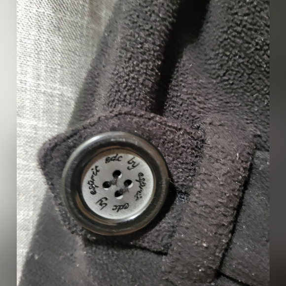 Esprit EDC Y2k Size M FLEECE Double Breasted Pea Coat high button Lapel black - Picture 5 of 15